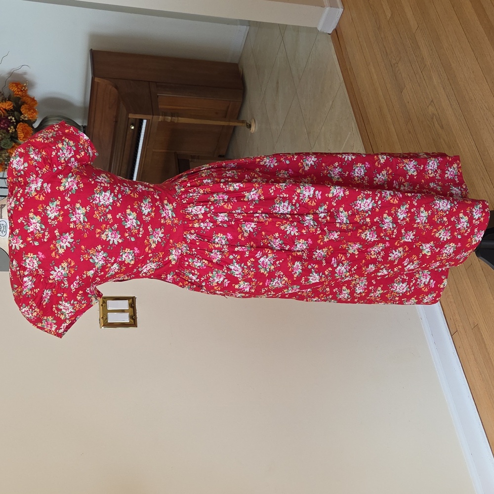 Vintage Laura Ashley Prairie Floral Red Midi Dress Size 6 100% Cotton - Picture 5 of 9